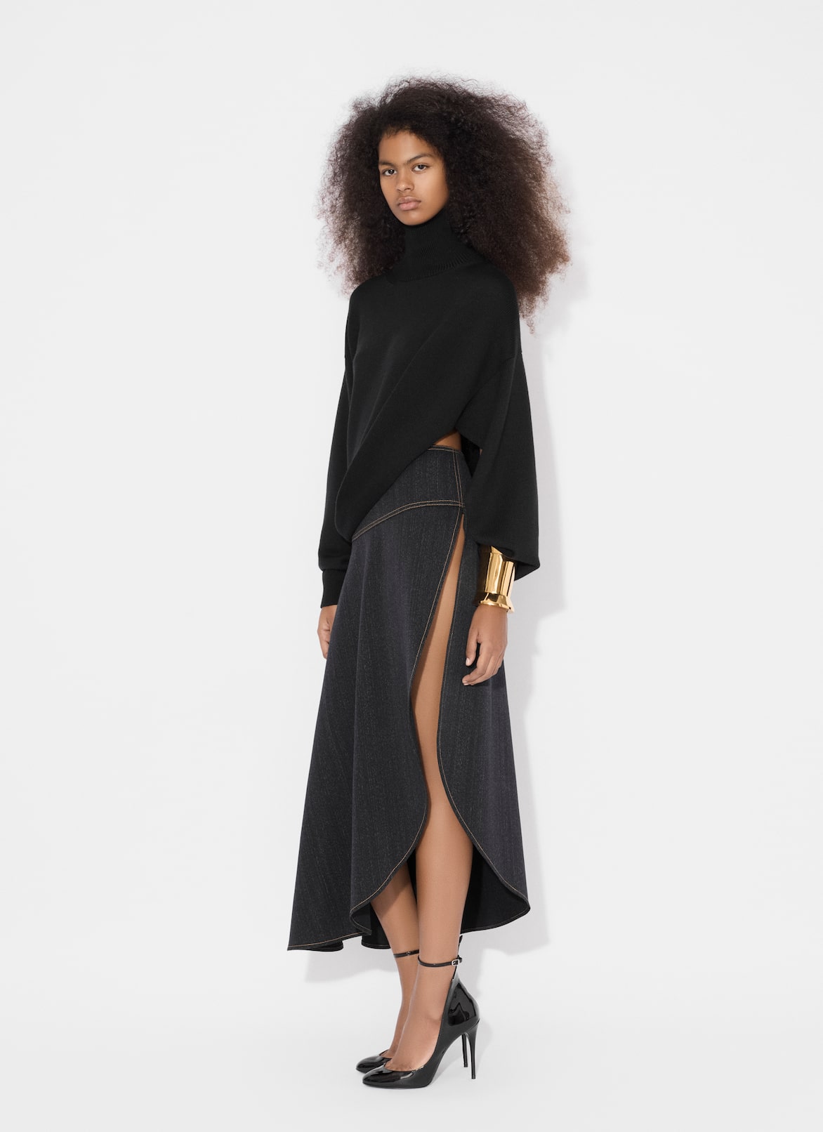 ASYMMETRICAL SKIRT IN WOOL DENIM ALAÏA NIGHT BLUE ASYMMETRICAL SKIRT IN WOOL DENIM